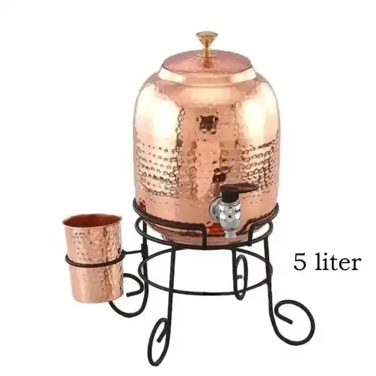 Puur Koperen Watertank (5 l) + 1 Beker (gehamerd)