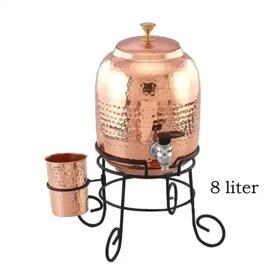 Puur Koperen Watertank (8 l) + 1 Beker (gehamerd)
